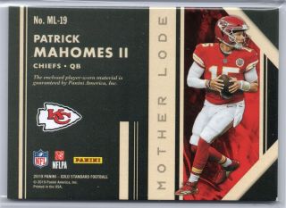 2019 Panini Gold Standard Patrick Mahomes Mother Lode Relic Patch 5x 56/149 2