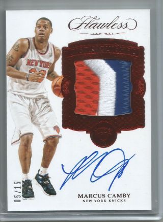 2016 - 17 Panini Flawless " Marcus Camby " Ruby 3 Color Patch Auto 5/15 Knicks