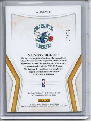 MUGGSY BOGUES AUTO /79 2018 - 19 PANINI OPULENCE MAGNIFICENT AUTOGRAPH SP HORNETS 2
