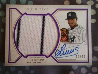2019 Topps Definitive Purple Luis Severino Jumbo Patch Auto 10/10 Yankees