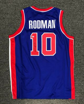 Dennis Rodman 10 Signed Pistons Jersey Auto Sz Xl Beckett Bas Witnessed Hof