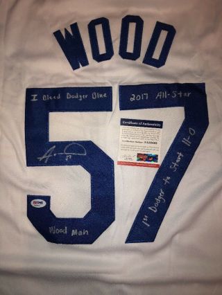 Alex Wood Signed Autographed 4 Inscriptions Dodgers 2018 60th Jersey Psa/dna