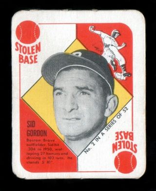 1951 Topps Red Back 2 Sid Gordon,  Boston Braves,  Vg - Ex (light Crease)