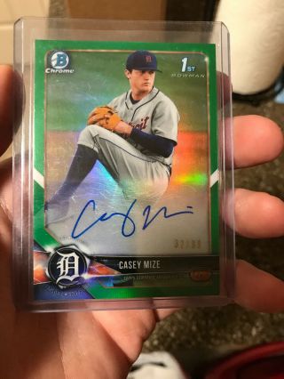 Casey Mize 2018 1st Bowman Chrome Draft Green Refractor Rc Auto 32/99 1 Of 1