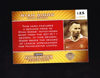 RYAN GIGGS Topps Authentics Match Worn Shirt Card 125/350 MANCHESTER UNITED 2