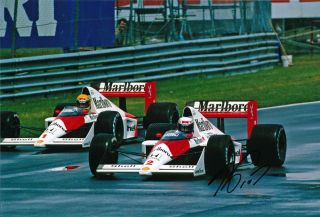 Alain Prost Signed 8x12 Inches 1989 F1 Photo With Ayrton Senna