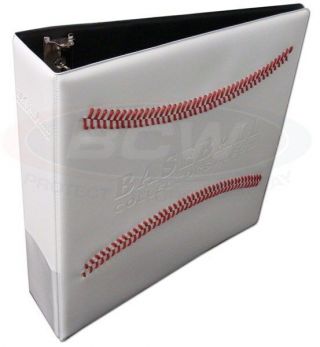 One Bcw 3 Inch Baseball Trading Card Album White W/ Red Stitches Binder