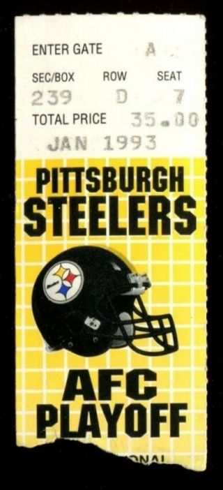 Football Ticket Pittsburgh Steelers 1992 1/9/1993 Buffalo Bills Afc Playoffs