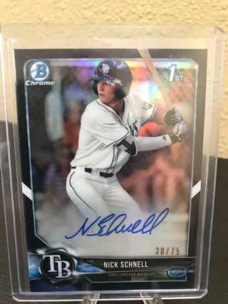 2018 Bowman Chrome Draft Nick Schnell Black Refractor Autograph Auto /75 Rays