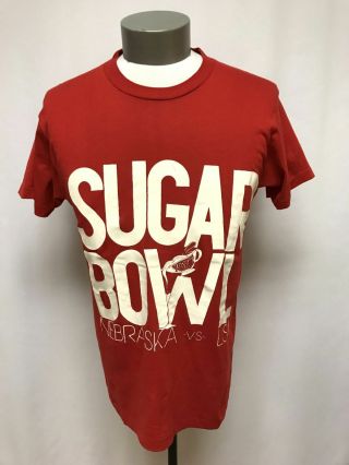 Vintage 1987 Red Nebraska Vs Lsu T - Shirt Sugar Bowl Football Retro M L