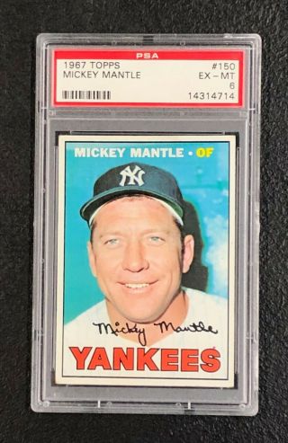 York Yankees Mickey Mantle 1967 Topps 150 Psa Ex - Mt 6 Well Centered