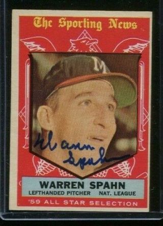 1959 Topps 571 Warren Spahn Autographed Signed Braves All - Star Card