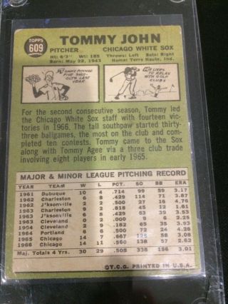 1967 Topps Baseball Set Break 609 Tommy John Chicago White Sox 2