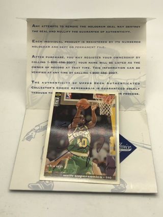 Shawn Kemp Upper Deck Collector’s Choice 95 - 96 Autographed Card 640/1000 W/