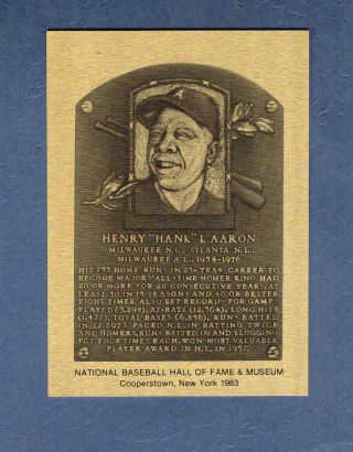 Hank Aaron,  Braves Brewers Hall Of Fame Metallic Plaque - Card (1 Of 1,  000) Ex/ex,