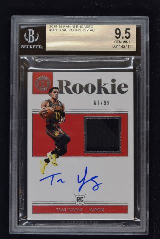 2018 - 19 Panini Encased Graded 9.  5 Rookie Jersey Auto 201 Trae Young /99