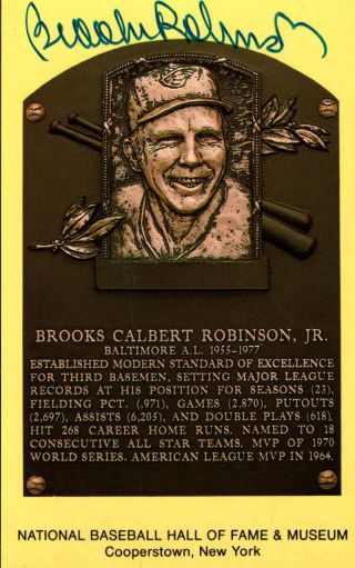 Brooks Robinson Signed Hall Of Fame Plaque Yellow Postcard Auto Autograph A100
