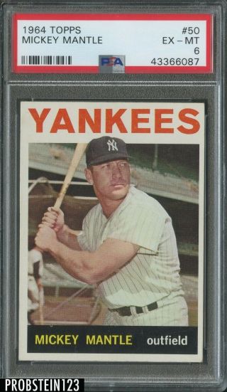 1964 Topps 50 Mickey Mantle York Yankees Hof Psa 6 Ex - Mt