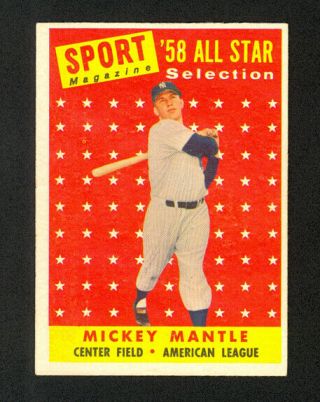 1958 Topps Mickey Mantle 487 - All - Star - York Yankees - Ex - Mt,
