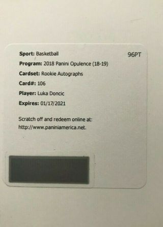 2018 - 19 Panini Opulence Rookie Autograph Luka Doncic /99 Auto Dallas Mavericks