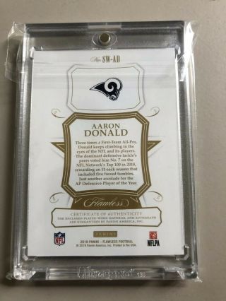 2018 Panini Flawless Aaron Donald Football Star Swatch Jersey Patch Auto 01/25 2