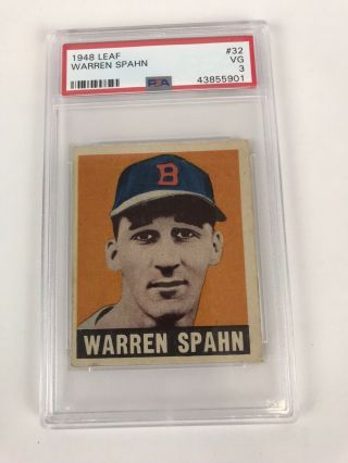 1948 Leaf 32 Warren Spahn Hof Boston Rookie Card Psa 3 Vg