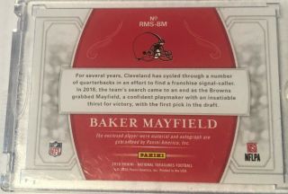 2018 National Treasures Baker Mayfield Browns RC Rookie Jersey AUTO 87/99  2