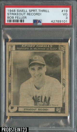 1948 Swell Sport Thrill Strikeout Record 19 Bob Feller Indians Psa 3 Vg