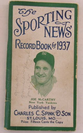 The Sporting News Record Book For 1937 Featuring Joe Mccarthy
