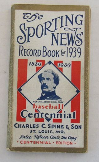 The Sporting News Record Book For 1939 Featuring General Abner Doubleday