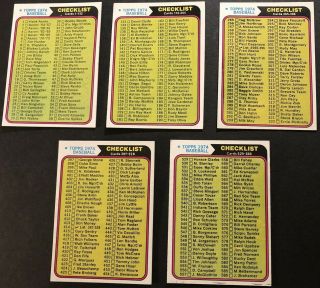 1974 Topps Checklist Complete Set Of 5 Cards 126 263 273 414 637 Ex Un - Checked