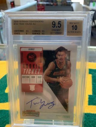 2018 - 19 Contenders Rookie Ticket Trae Young Hawks Rc Auto Bgs 9.  5