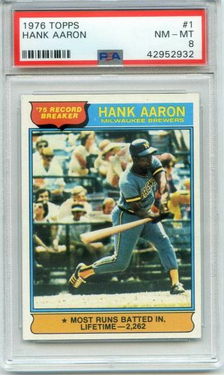 1976 Topps 1 Hank Aaron Psa 8 Nm Mt Milwaukee Brewers Hall Of Fame