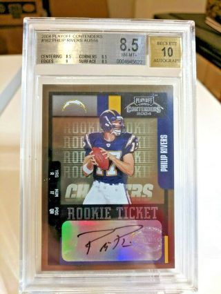 2004 Playoff Contenders Rc Philip Rivers Rookie Ticket Auto /556 Bgs 8.  5 10 Auto