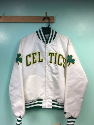 Vtg 80s 90s Starter Nba Boston Celtics Nylon Bomber Jacket White - Size Large