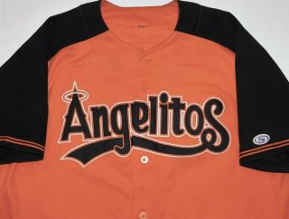Vtg Game Worn ANGELITOS Flores 7 Mexico Beisbol Stitched O Baseball Jersey XL 3