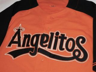 Vtg Game Worn ANGELITOS Flores 7 Mexico Beisbol Stitched O Baseball Jersey XL 5