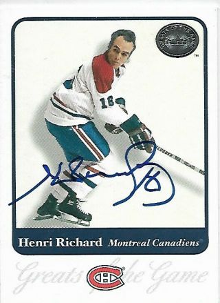 Henri Richard - Signed Autograph Fleer Greats Montreal Canadiens Hockey Card