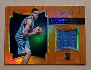 2015 - 16 Panini Select Karl - Anthony Towns Orange Prizm 5 Rookie Swatches /60