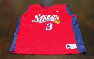 Vintage Champion Philadelphia 76ers Sixers Allen Iverson Jersey Size 44 Nba Red