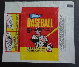 3 - 1965 Topps Baseball Wax Pack Wrappers 5 CENT,  EMBOSSED,  IRON ON & NO GIVE AWAY 2