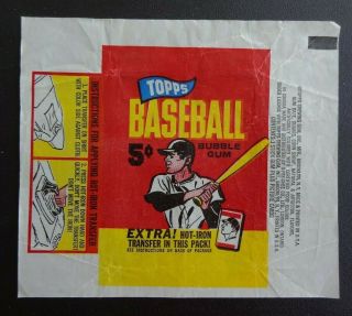 3 - 1965 Topps Baseball Wax Pack Wrappers 5 CENT,  EMBOSSED,  IRON ON & NO GIVE AWAY 3