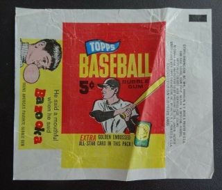 3 - 1965 Topps Baseball Wax Pack Wrappers 5 CENT,  EMBOSSED,  IRON ON & NO GIVE AWAY 6
