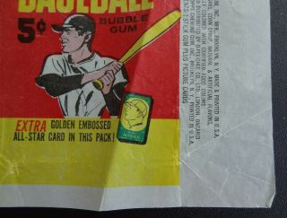 3 - 1965 Topps Baseball Wax Pack Wrappers 5 CENT,  EMBOSSED,  IRON ON & NO GIVE AWAY 7