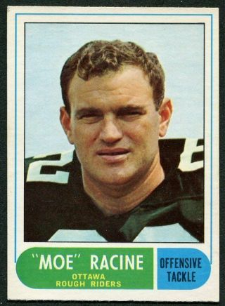 1968 Canadian Football Cards.  Scarce.  27 Moe Racine Ottawa Roughriders.
