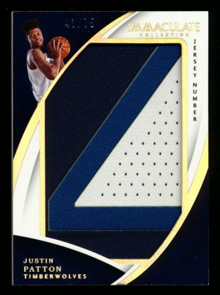 2017 - 18 Immaculate Justin Patton Rc Jumbo Jersey Number Patch Wolves 43/75
