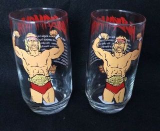 Two Vintage 1985 Hulk Hogan Hulkamania Wwe Wwf Wrestling Glass Cup