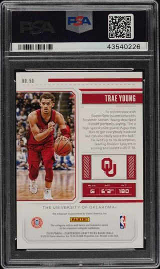 2018 Panini Contenders Draft Trae Young ROOKIE RC AUTO 56 PSA 10 GEM MT (PWCC) 2