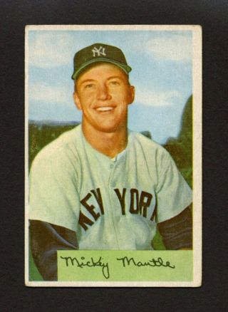 1954 Bowman 65 Mickey Mantle - York Yankees Hall Of Fame Hof - Vg - Ex