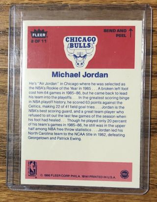 1986 - 87 Fleer Basketball Complete Sticker Set - 11 Cards w/ Michael Jordan RC 4